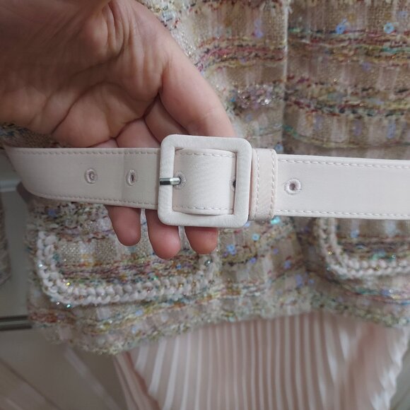 SELF-PORTRAIT Pink Sequin Boucle Midi Pleated Dress - Picture 8 of 14